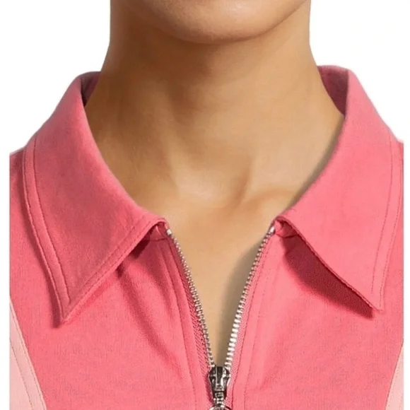 Time and Tru Women's Quarter Zip Sweatshirt Color Block Pink Women’s Size Large - Picture 2 of 11